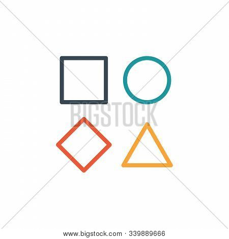 Template Of Simple Linear Geometrical Logo With Triangle, Square Circle And Rhombus In Different Col