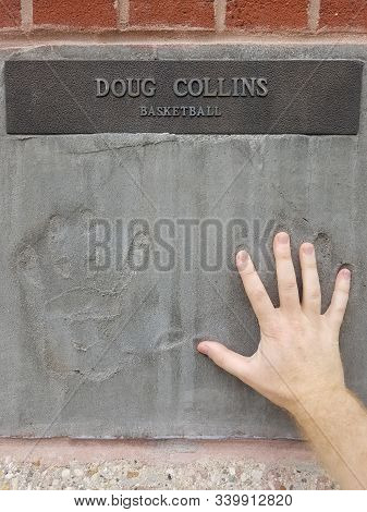 Chicago, Il September 19, 2019, Doug Collins Professional Basketball Player Hand Prints In Cement At