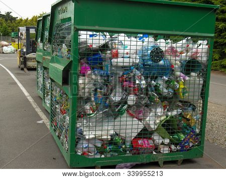 Masterton, Wairarapa / New Zealand - December 17, 2019 Bins Of Sorted Plastic And Other Waste At The