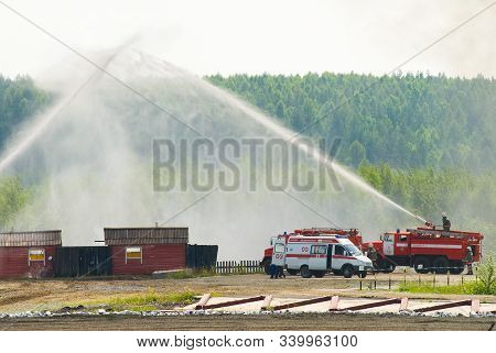 Nizhniy Tagil, Russia - July 12, 2008: Special Firefighting Vehicle Spm. Display Of Opportunities Of