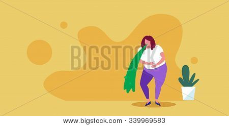 Sad Woman Vomiting Nausea Stomach Ache Food Or Alcohol Poisoning Digestive Problem Concept Unhappy O
