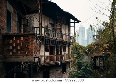 Balcony closeup in Xiahao Old street in Chongqing, China.