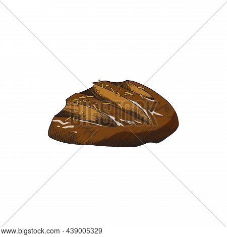 Rustic Rye Bread Hand Drawn Icon Or Symbol, Sketch Vector Illustration Isolated.