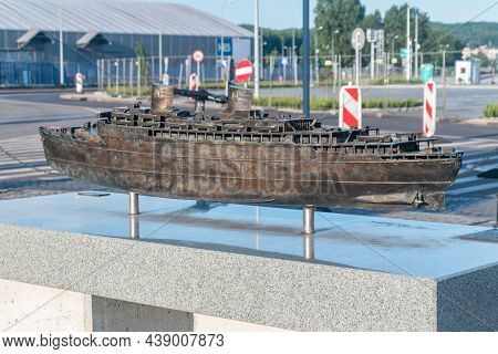 Gdynia, Poland - August 1, 2021: Scale Model Of Legendary Polish Passenger Transatlantic Ship Ms Bat