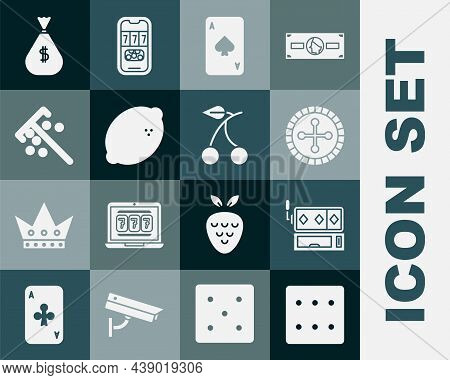 Set Game Dice, Slot Machine, Casino Roulette Wheel, Playing Card With Spades, Slot Lemon, Stick For 