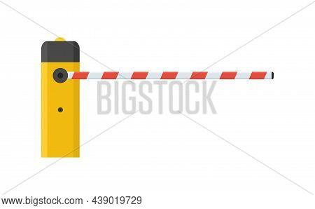 Barrier Gate. Closed Automatic Barrier Gate For Parking Of Car. Barricade With Flashing Lamp For Sec
