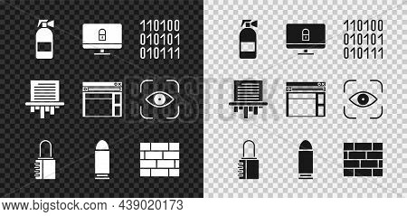 Set Fire Extinguisher, Lock On Computer Monitor, Binary Code, Safe Combination Lock, Bullet, Bricks,