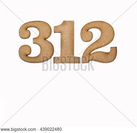Number 312 In Wood, Isolated On White Background