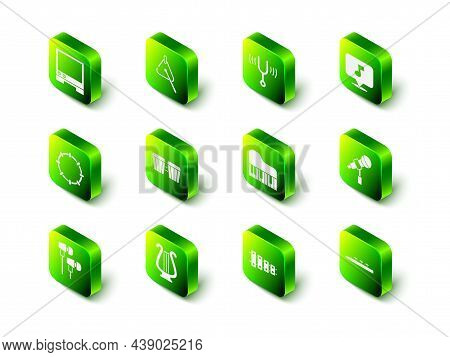 Set Triangle, Musical Tuning Fork, Note, Tone, Microphone, Drum And Drum Sticks, Grand Piano, Xyloph