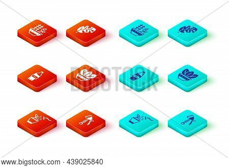 Set Spraying Plant, Water Spray Bottle, Bottle Of Water, Plant Pot, Tropical Leaves And Icon. Vector