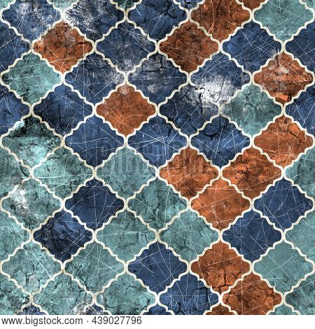 Seamless Moroccan Tile Mosaic Grungy Pattern For Surface Print