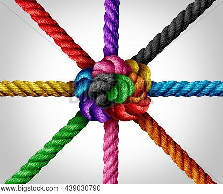 Diverse Group Trust Concept And Connected Symbol As Different Diversity Ropes Tied And Linked Togeth