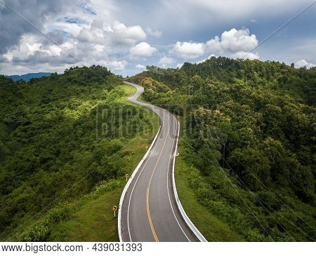 Aerial View Of Beautiful Steep Curved Road (look Like Number 3) On The High Mountain In Nan Province