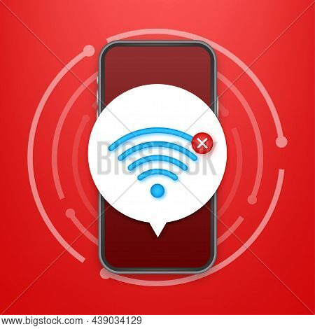 No Internet Connection Found On Smartphone. Lost Wireless Connection. No Wifi. Vector Stock Illustra