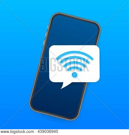 Wireless Technology. Wifi Internet Connection On Smartphone Screen. Vector Stock Illustration.