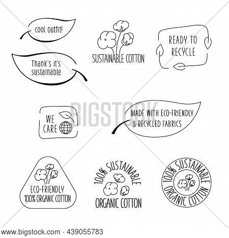 Sustainable Fibers Logo Elements Set With Sign For Eco Friendly, Natural Fabric Product, Clothing Pa