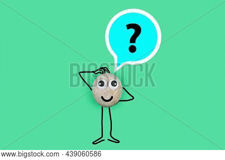 Animated Character From A Pebble With A Happy Face And A Burning Question Mark In His Mind
