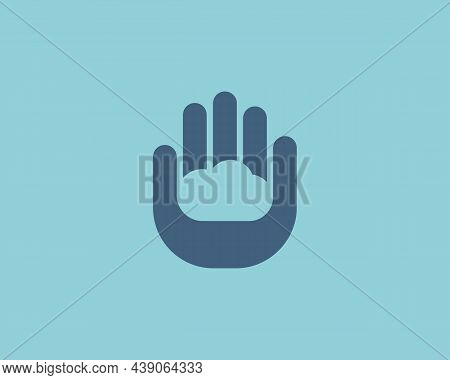 Abstract Cloud In The Hand Palm Logo Design. Universal Minimalistic Data, Upload, Storage Vector Sig