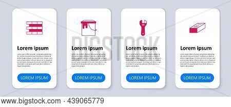 Set Brick, Adjustable Wrench, Paint Bucket And Bricks. Business Infographic Template. Vector
