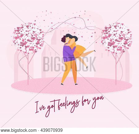 Heterosexual Couple In Love. Guy And A Girl On Date In The Spring City Park.
