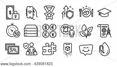 Divider Document, Internet App And Buyer Insurance Line Icons Set. Secure Shield And Money Currency 