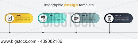 Set Line Stereo Speaker, Xylophone, Guitar Amplifier And Music Book With Note. Business Infographic 