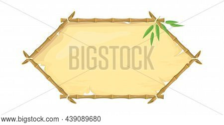 Bamboo Plaque. Hexagonal Board For Hawaiian Border, Vector Illustration Isolated On White Background
