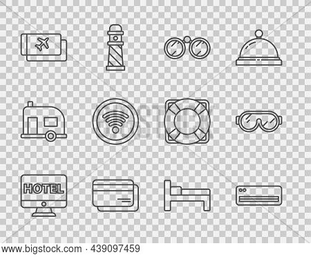 Set Line Online Hotel Booking, Air Conditioner, Binoculars, Credit Card, Airline Ticket, Wi-fi Wirel