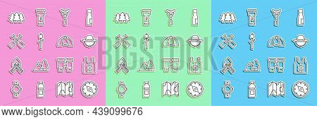 Set Line Compass, Life Jacket, Camping Hat, Sausage On The Fork, Marshmallow Stick, Paddle, Forest A