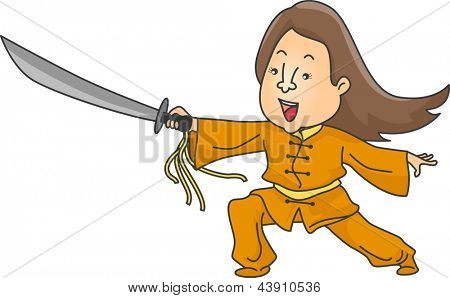 Illustration av kvinnan utför Wushu