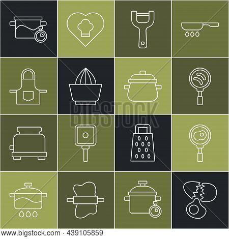 Set Line Broken Egg, Fried Eggs On Frying Pan, Frying, Vegetable Peeler, Citrus Fruit Juicer, Kitche