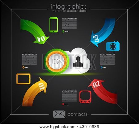 Infographic 클라우드 컴퓨팅 데이터 rapresentation를 위한 템플릿입니다. 통계 데이터 표시에 대 한 디자인 요소
