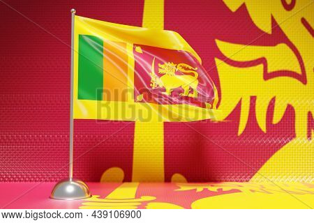 3d Illustration Of The National Flag Of Sri Lank On A Metal Flagpole Fluttering .country Symbol.