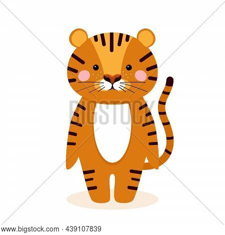 Symbol Of The Chinese New Year 2022. Cute Tiger. Cartoon Vector Illustration. Can Be Used For Baby T
