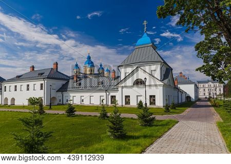 Konevsky Monastery on Konevets Island on Lake Ladoga - Russia - architecture background