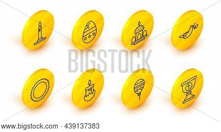 Set Line Christian Chalice, Balloons With Ribbon, Burning Candle, Sun, Peace Dove Olive Branch, East
