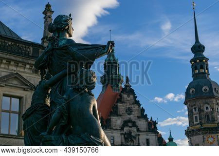 20 May 2019 Dresden, Germany - Hofkirche Church And Sculpture 