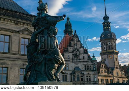 20 May 2019 Dresden, Germany - Hofkirche Church And Sculpture 