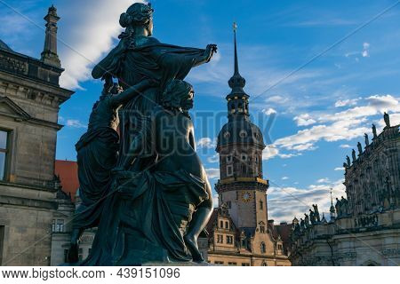 20 May 2019 Dresden, Germany - Hofkirche Church And Sculpture 