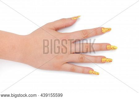 Young Girls Hand With Nailart On White