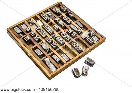 Letterpress, Printing Slugs And Letters In Drawer, White Background