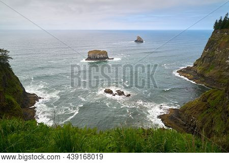 Pillar Rock And Pyramid Rock Off Cape Meares. The View Of Pillar Rock And Pyramid Rock From Cape Mea