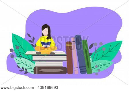 Little Men On Books In Flat Style. Cartoon People Illustration. Character Design. Happy People. Vect