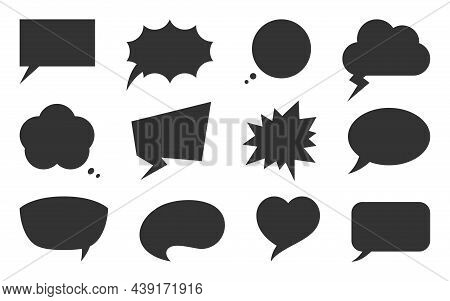 Speech Bubble Label Chat Tag Black Silhouette Set. Promotion Price Web Flyer Attention Information S