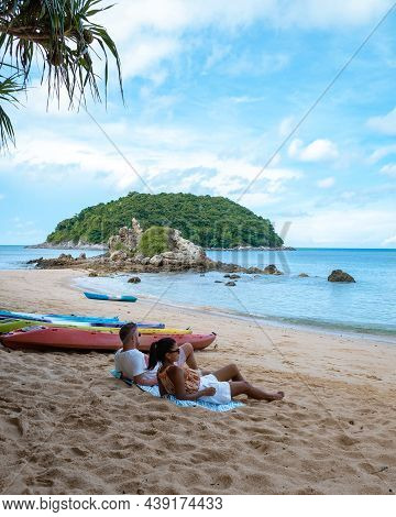 Yanui Beach Phuket Thailand, Tropical Beach With The Blue Ocean In Thailand. White Golden Sand And P
