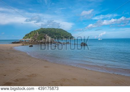 Yanui Beach Phuket Thailand, Tropical Beach With The Blue Ocean In Thailand. White Golden Sand And P