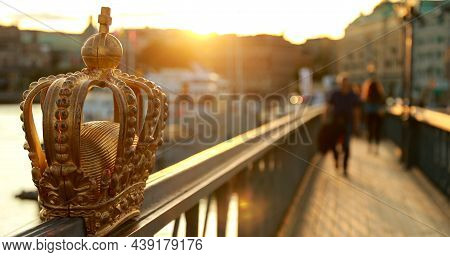 Stockholm, Sweden. Skeppsholmsbron - Skeppsholm Bridge With Its Famous Golden Crown In Stockholm, Sw