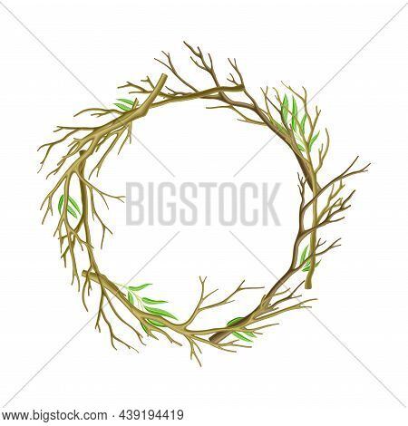 Bare Tree Branch Entangled In Round Wreath Vector Illustration