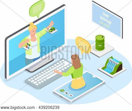 Woman Communicates With Friend Online. Virtual Meeting Or Conference. Chatting With Friend By Videoc