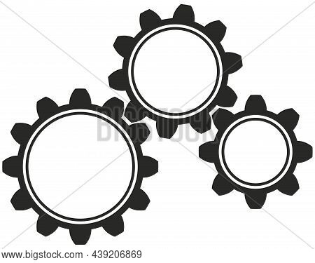 Gear Working Or Cogwheel Symbol On Isolated White Background.
Three Thoothed Black Wheels In Coopera